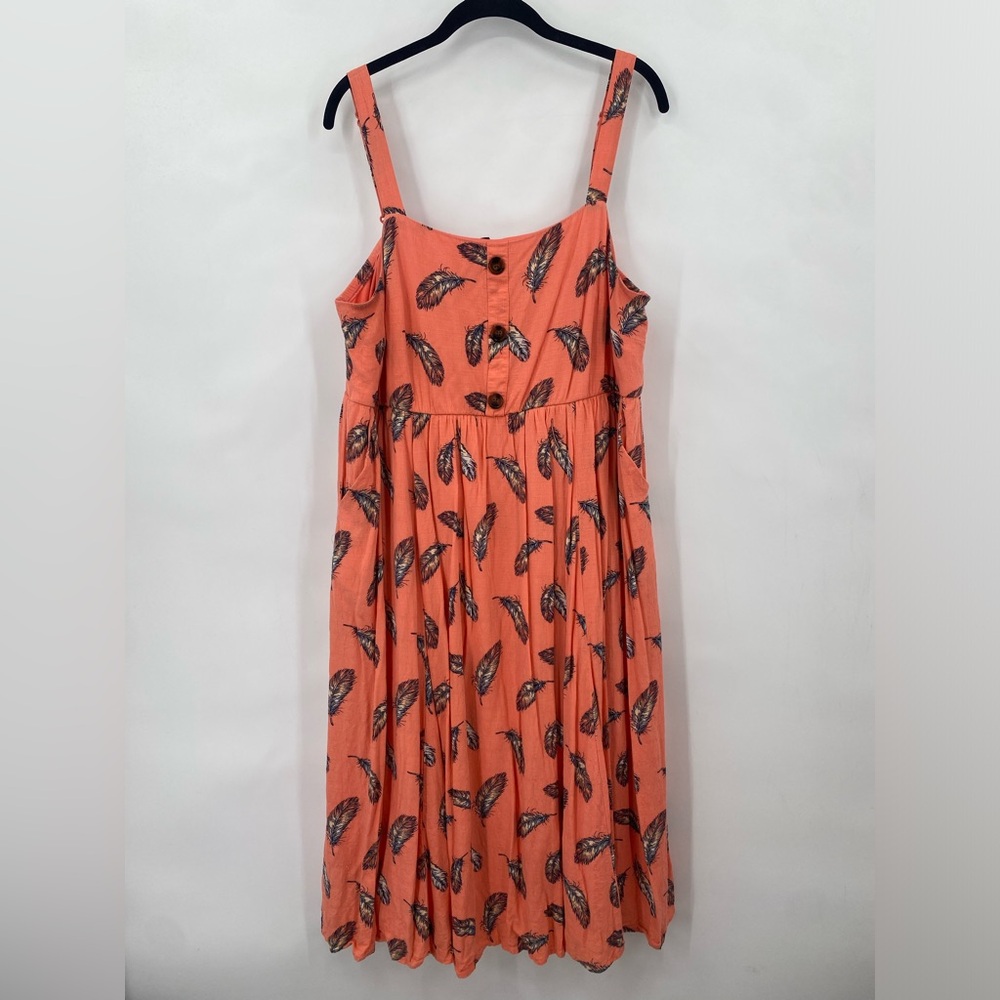 Torrid Cross Hatch Pinafore Midi Skater Dress Feather Coral Print Plus Size 1X - Picture 4 of 14